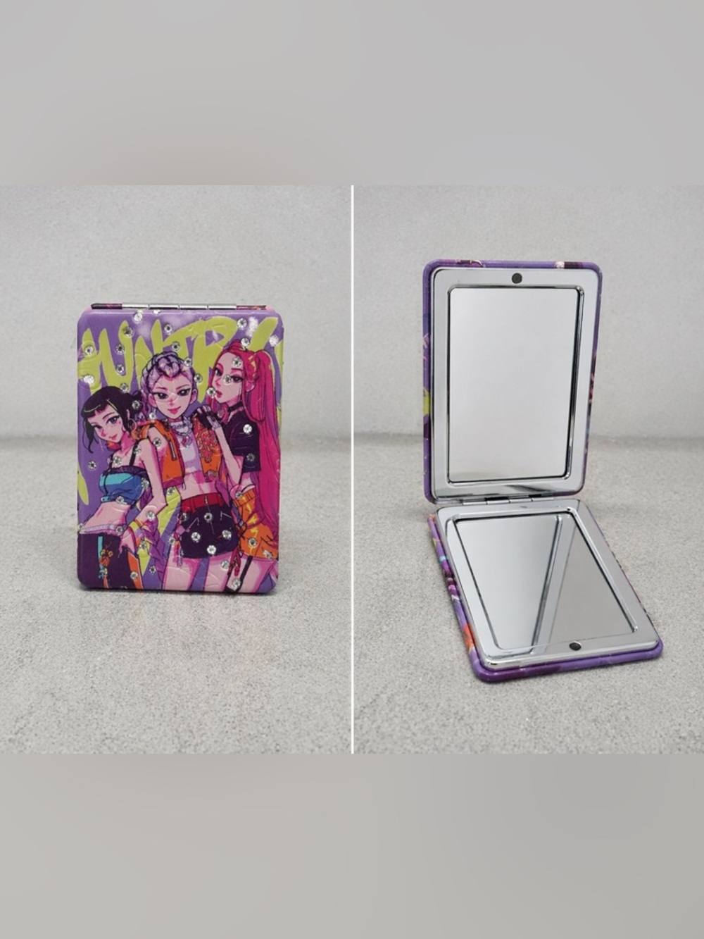 KPOP Compact Mirror Rhinestone Design Folding Pocket Mirror Brand New